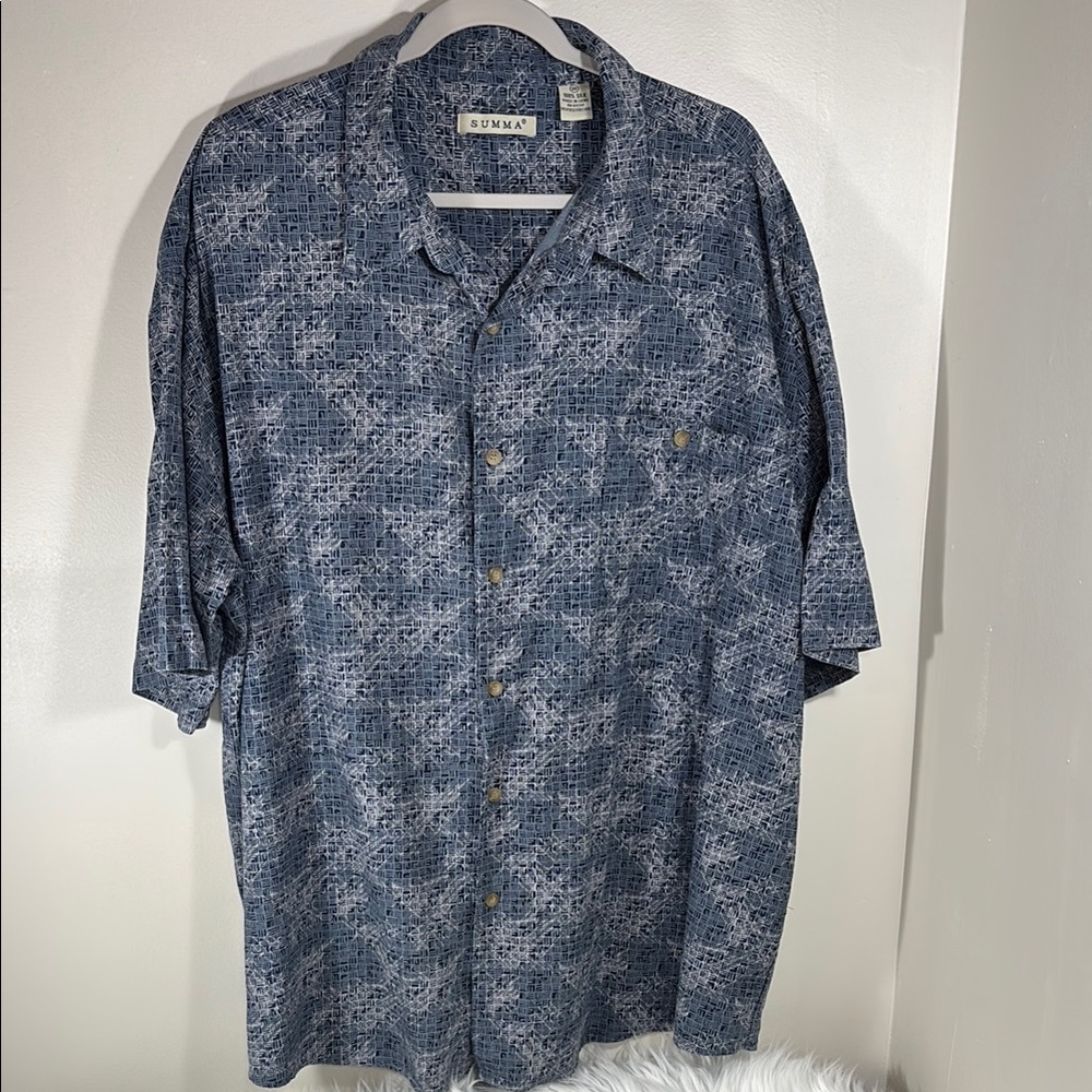 Summa Silk Blue Patterned Men's Shirt